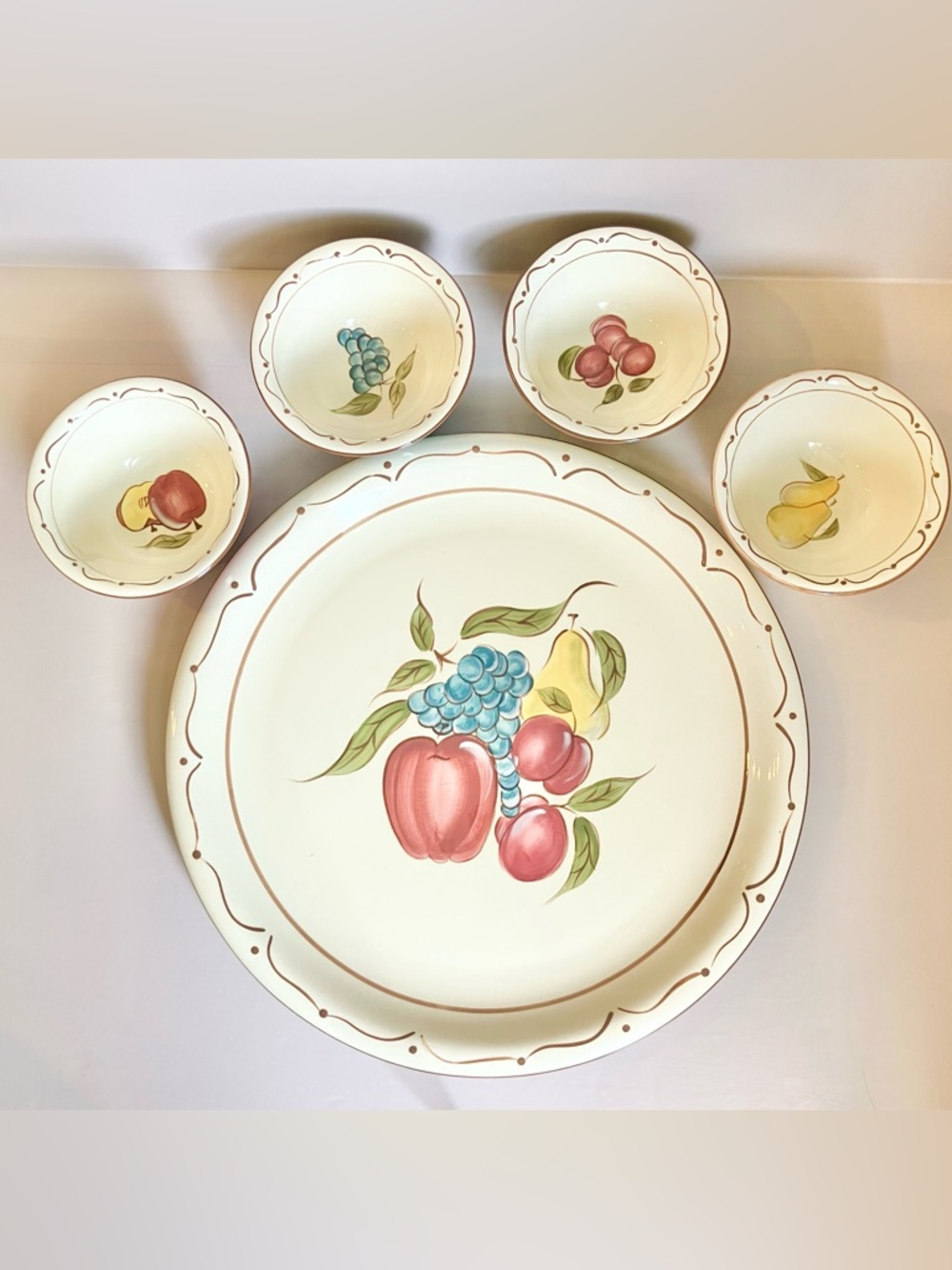 “Around The Orchard" by Home 5 pc Fruit Salad Bowl Set (1) 14” Platter & 4 Bowls